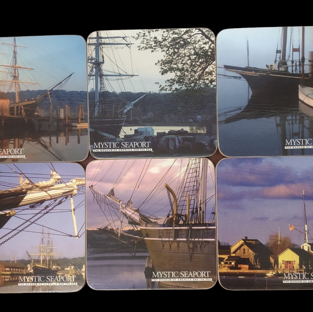 Mystic Seaport cork backed coasters, set of 6, new